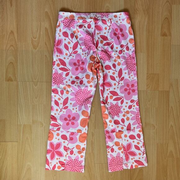 Vintage Esprit Floral Pants Capris Orange Pink Slit Button Clasp Size 5/6 - Picture 7 of 7